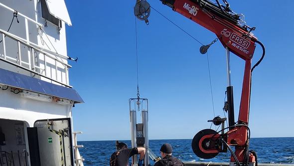 Picture taken onboard a voyage showing sediment handling. 